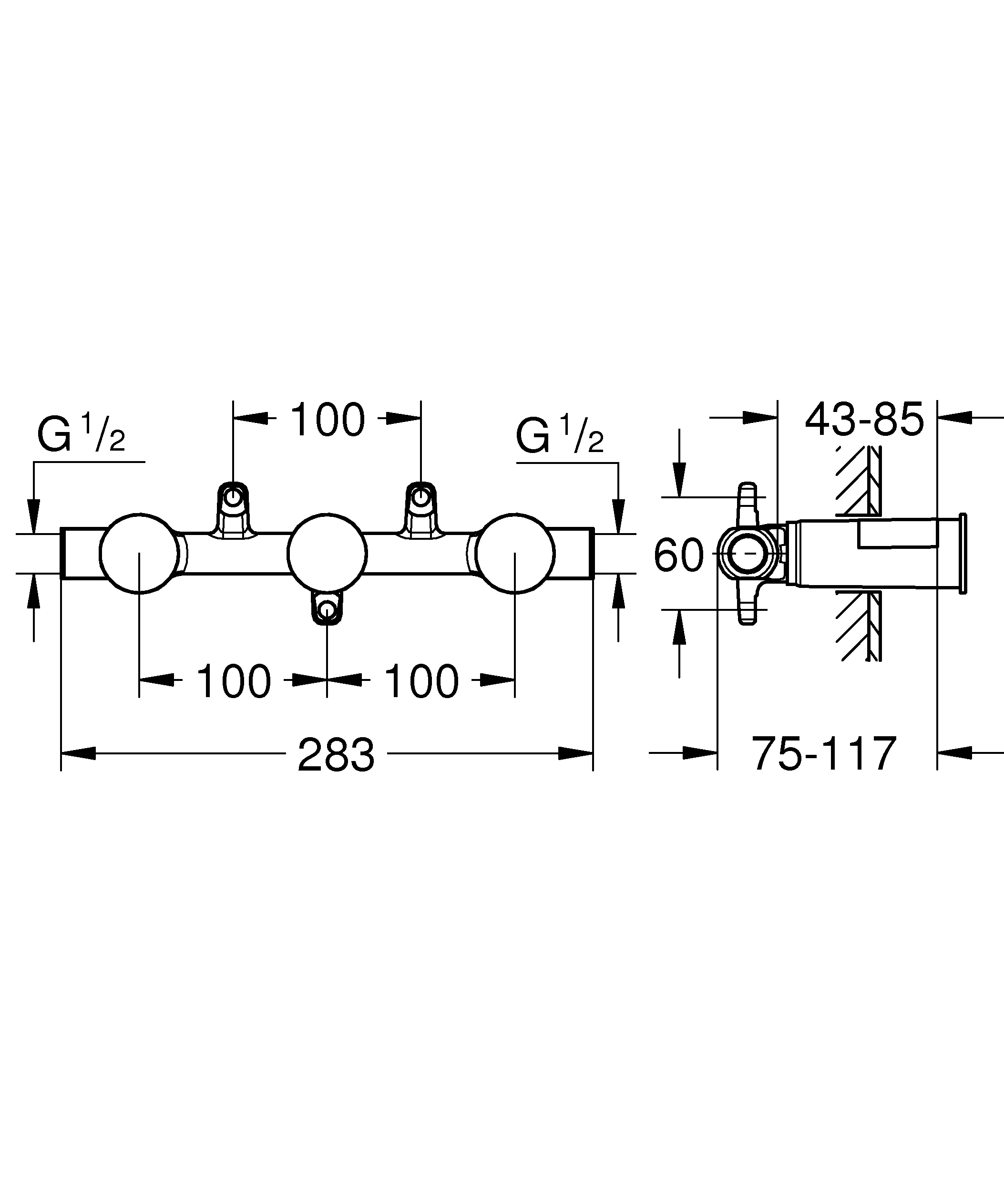 Zweihand-Unterputz-Universal-Einbaukörper 29025_2, für 3-Loch-Waschtischbatterien, mit Dichtmanschette, für normgerechte Wanddurchführung bei Wassereinwirkung nach DIN 18534:2017