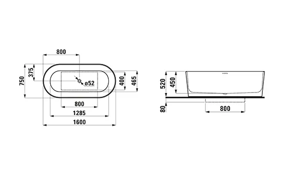 Laufen Badewanne „Val“ freistehend oval 1600 × 750 mm in Weiß Laufen Badewanne „Val“ freistehend oval 1600 × 750 mm in Weiß
