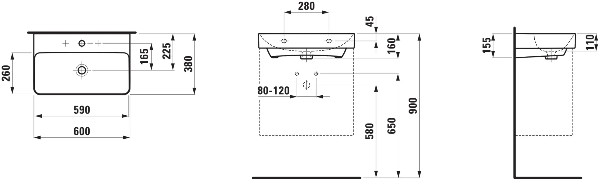 PRO X Waschtisch 818863 Compact 1HL m. mÜL, 600x380, weiß PRO X Waschtisch 818863 Compact 1HL m. mÜL, 600x380, weiß