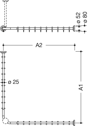 HEWI System 900 Vorhangstange, suizidhemmend, Edelstahl, 25 mm, Länge auf Maß