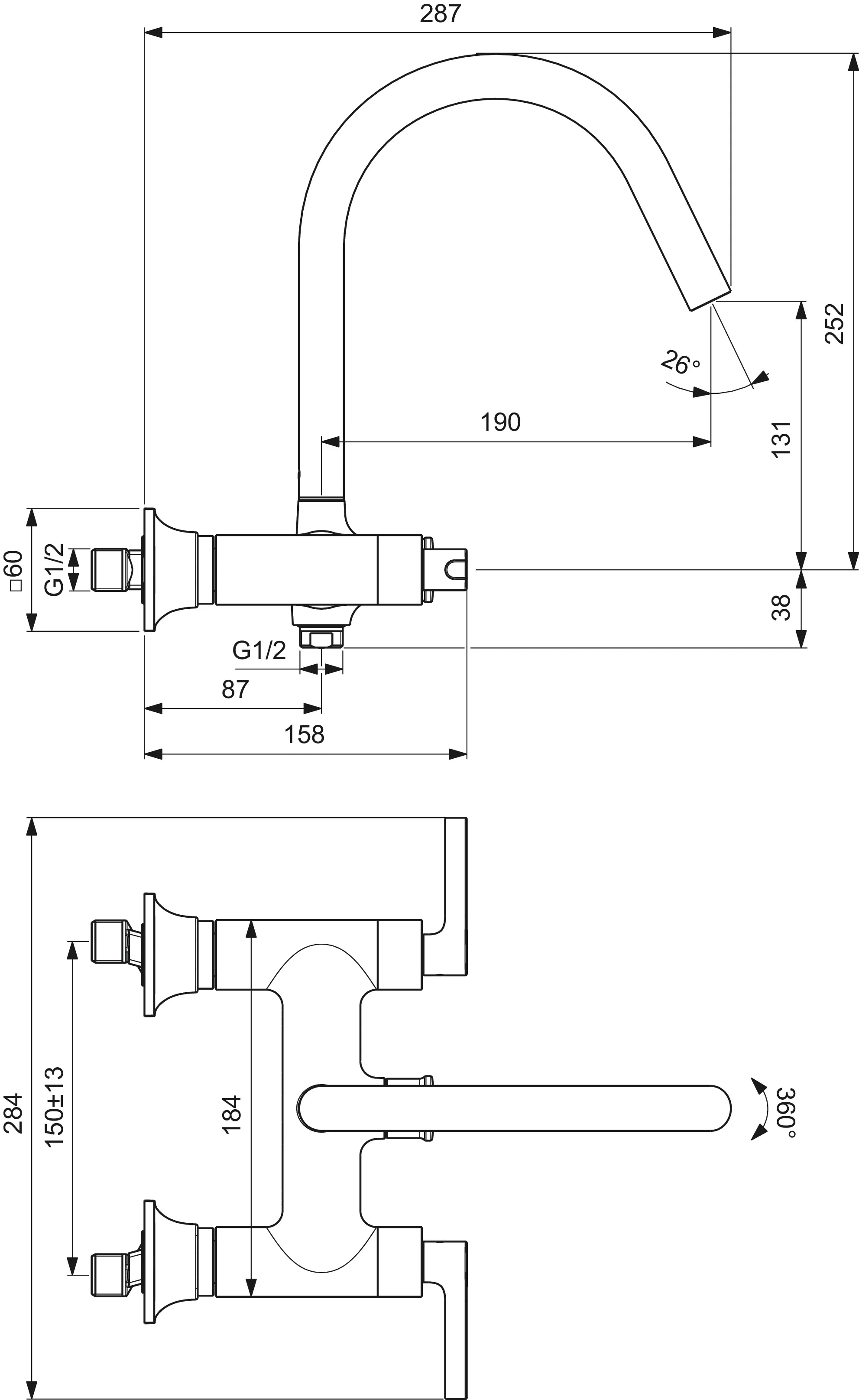 Zweihand-Wannenarmatur „JoyNeo“ Ausladung 190 mm in Chrom