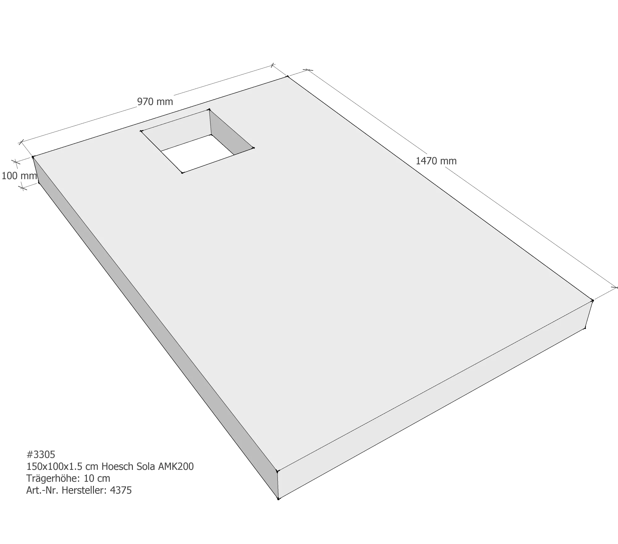 Duschwannenträger passend für Hoesch Sola 150 × 100 × 1,5 cm