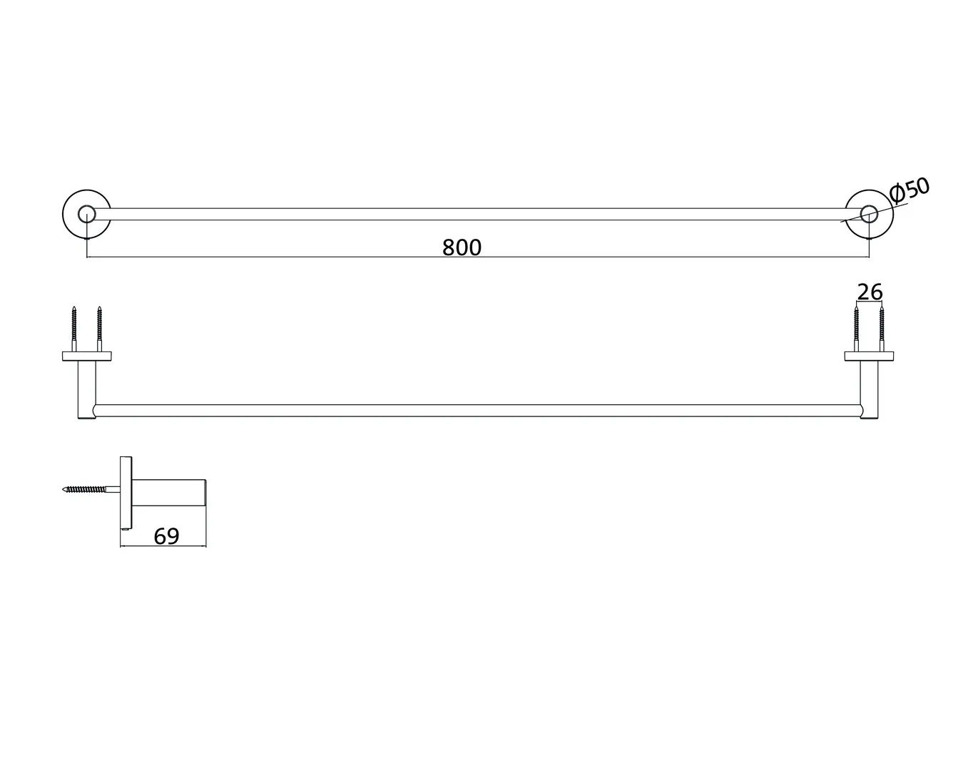 round Badetuchhalter800 mm, chrom, Objekt
