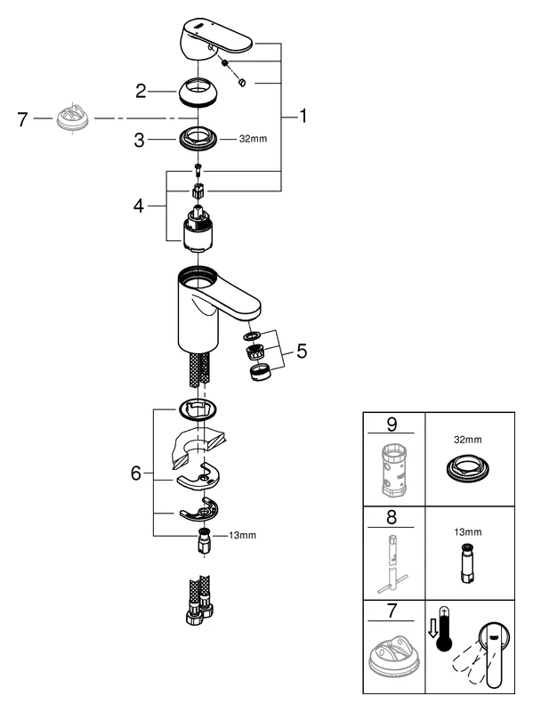 Einhand-Waschtischbatterie Eurosmart Cosmopolitan 32824, S-Size, Einlochmontage, glatter Körper, chrom