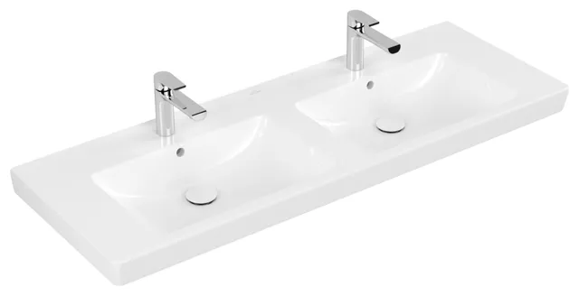 Villeroy & Boch Doppelwaschtisch „Subway 2.0“ 1300 × 470 × 150 mm, für links und rechts, mit Hahnlochbank, mit Hahnlochbohrung, Hahnlochposition links und rechts in Weiß Alpin Villeroy & Boch Doppelwaschtisch „Subway 2.0“ 1300 × 470 × 150 mm, für links und rechts, mit Hahnlochbank, mit Hahnlochbohrung, Hahnlochposition links und rechts in Weiß Alpin