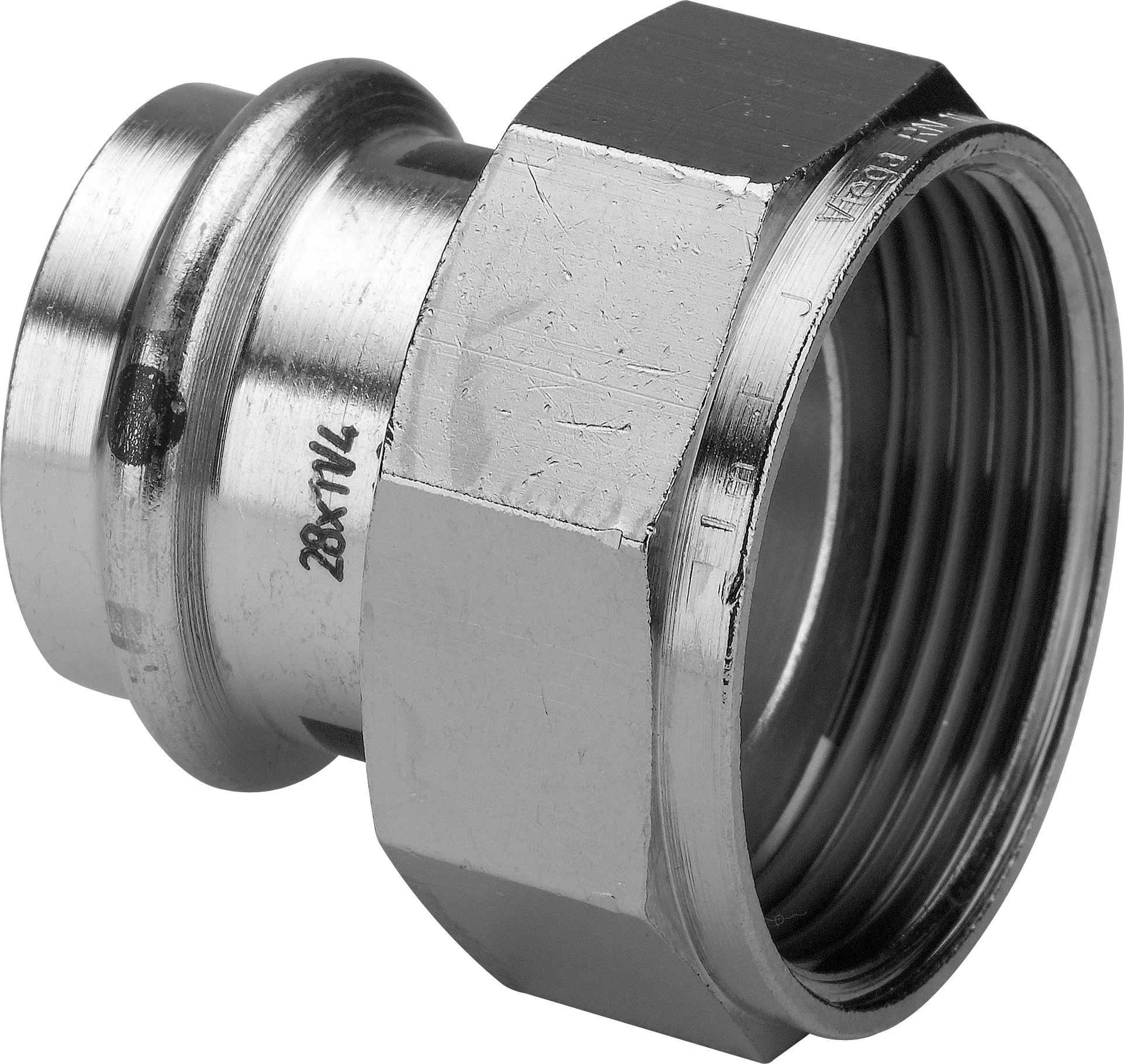 „Prestabo“ Verschraubung mit 1 Muffe auf Überwurfmutter 42 mm × 1 3/4″ „Prestabo“ Verschraubung mit 1 Muffe auf Überwurfmutter 42 mm × 1 3/4″