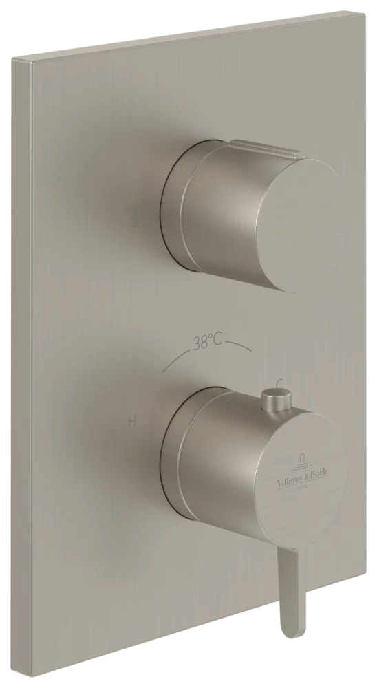 Villeroy & Boch Conum Unterputz-Thermostat, Brushed Nickel Matt, 190 mm Höhe, 150 x 45 x 190 mm, Laminarstrahl
