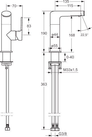 HA Einhebelmischer Waschtischbatterie HANSARONDA 5534 Ausladung 115 mm DN15 Chrom