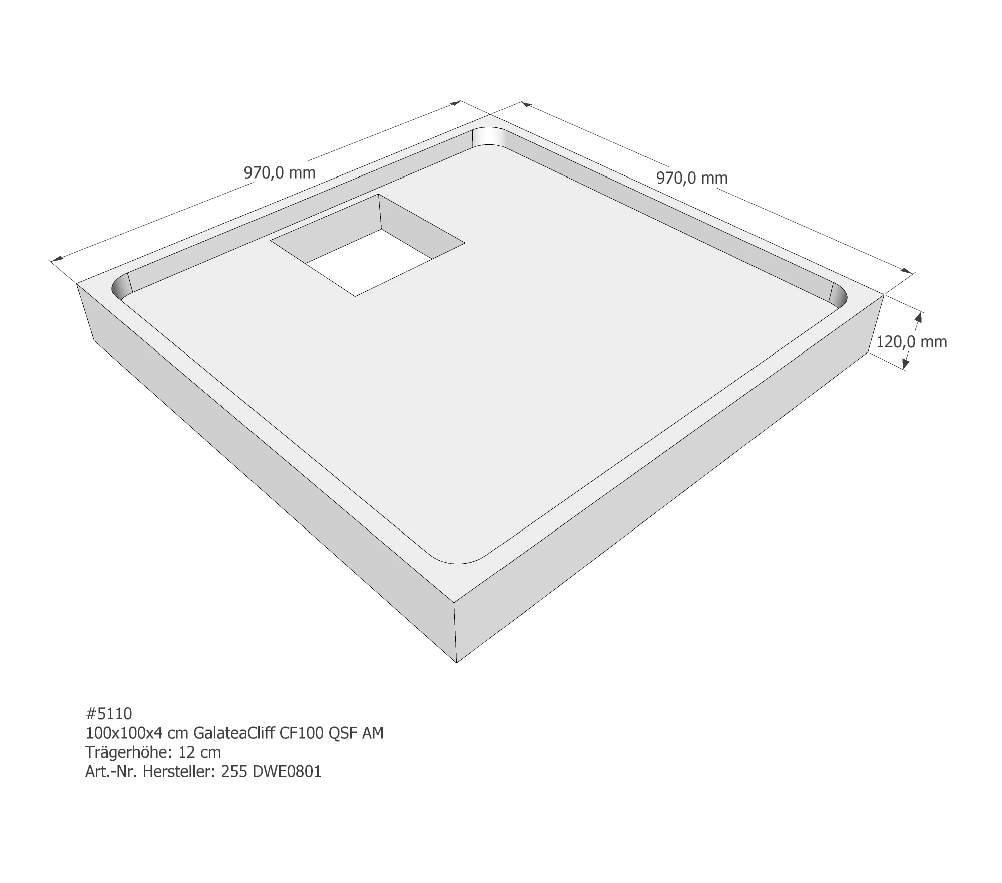 Duschwannenträger für Galatea ~Cliff CF 100/100 QSF 100 × 100 × 4 cm