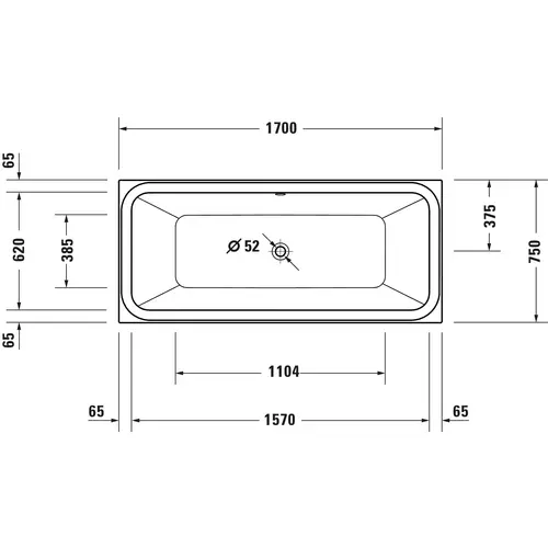 Badundu Badewanne rechteck 1700 × 750 mm, Mittelablauf