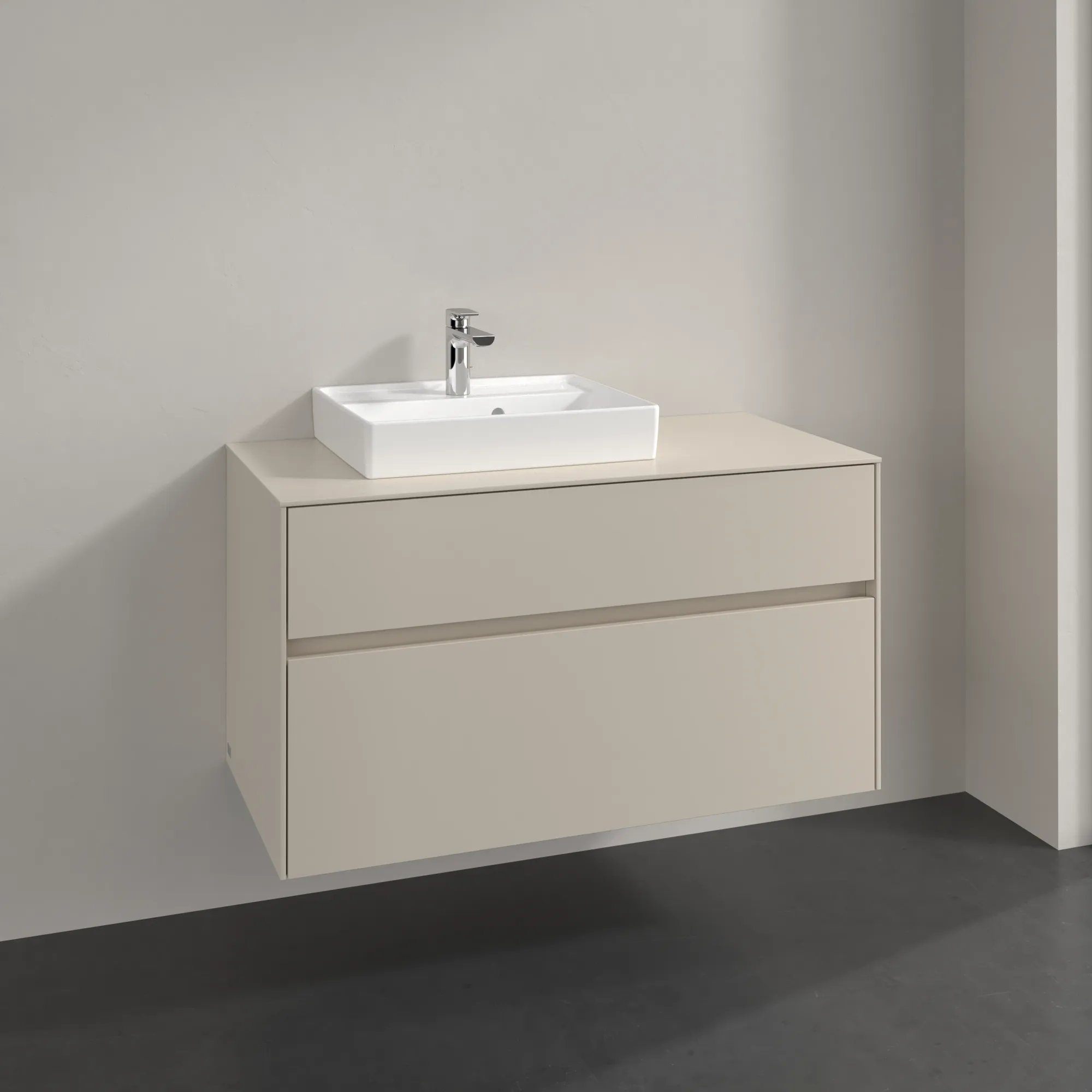 Villeroy & Boch Waschbeckenunterschrank Collaro C01400, Cashmere Grey, 1000x548x500 mm, Eckig, 2 Auszüge mit SoftClosing, 1 Waschbecken