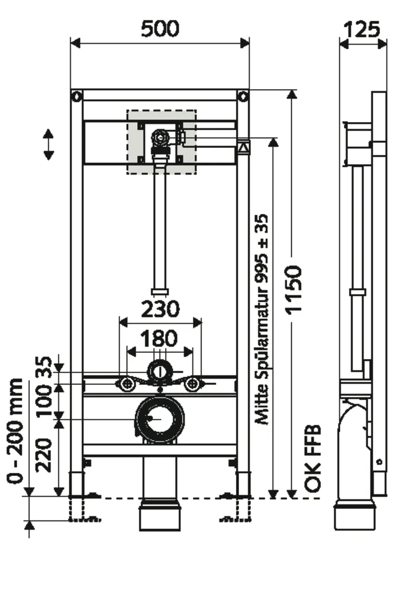 WC-Modul MONTUS, Typ COMPACT II, B 50 cm x H 115 cm, Rahmen pulverbeschichtet