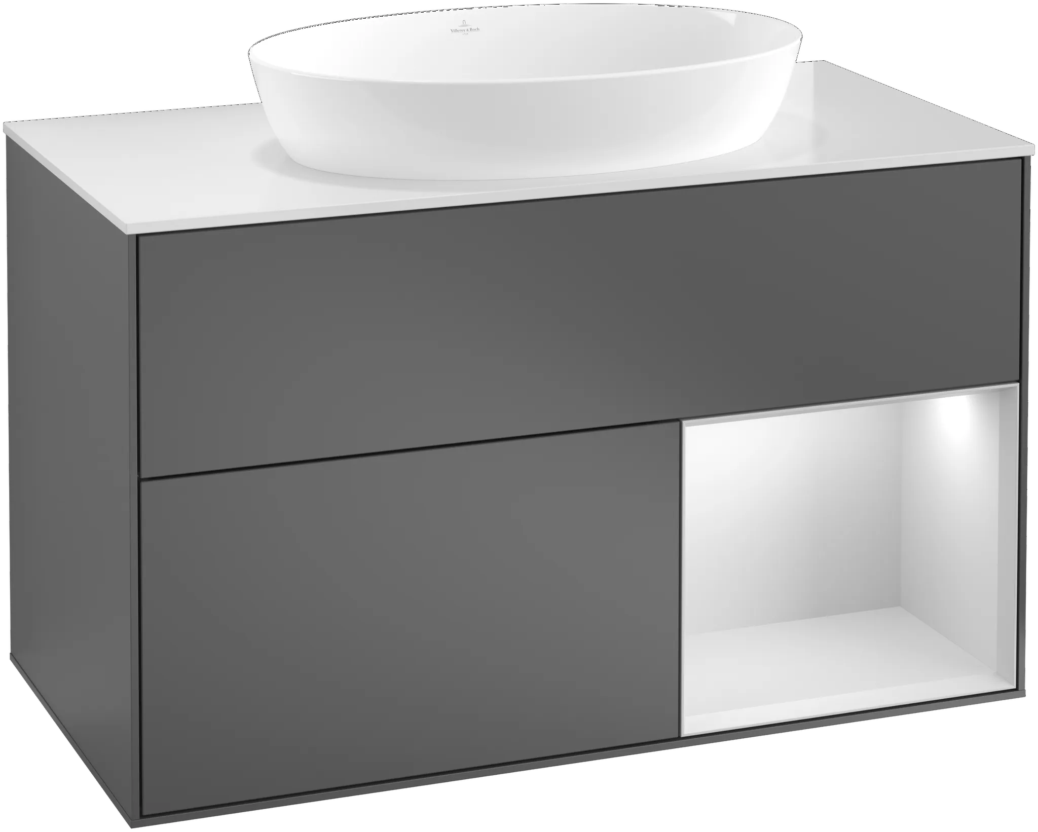 Villeroy & Boch Waschtischunterschrank „Finion“ für Schrankwaschtisch 1000 × 603 × 501 mm Anthracite Matt Lacquer, für Becken mittig, mit Hahnlochbohrung Villeroy & Boch Waschtischunterschrank „Finion“ für Schrankwaschtisch 1000 × 603 × 501 mm Anthracite Matt Lacquer, für Becken mittig, mit Hahnlochbohrung