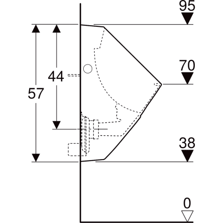 Urinal „Alivio“, Zulauf von oben, Befestigung verdeckt, ohne Zielobjekt 34 × 57 × 34 cm 