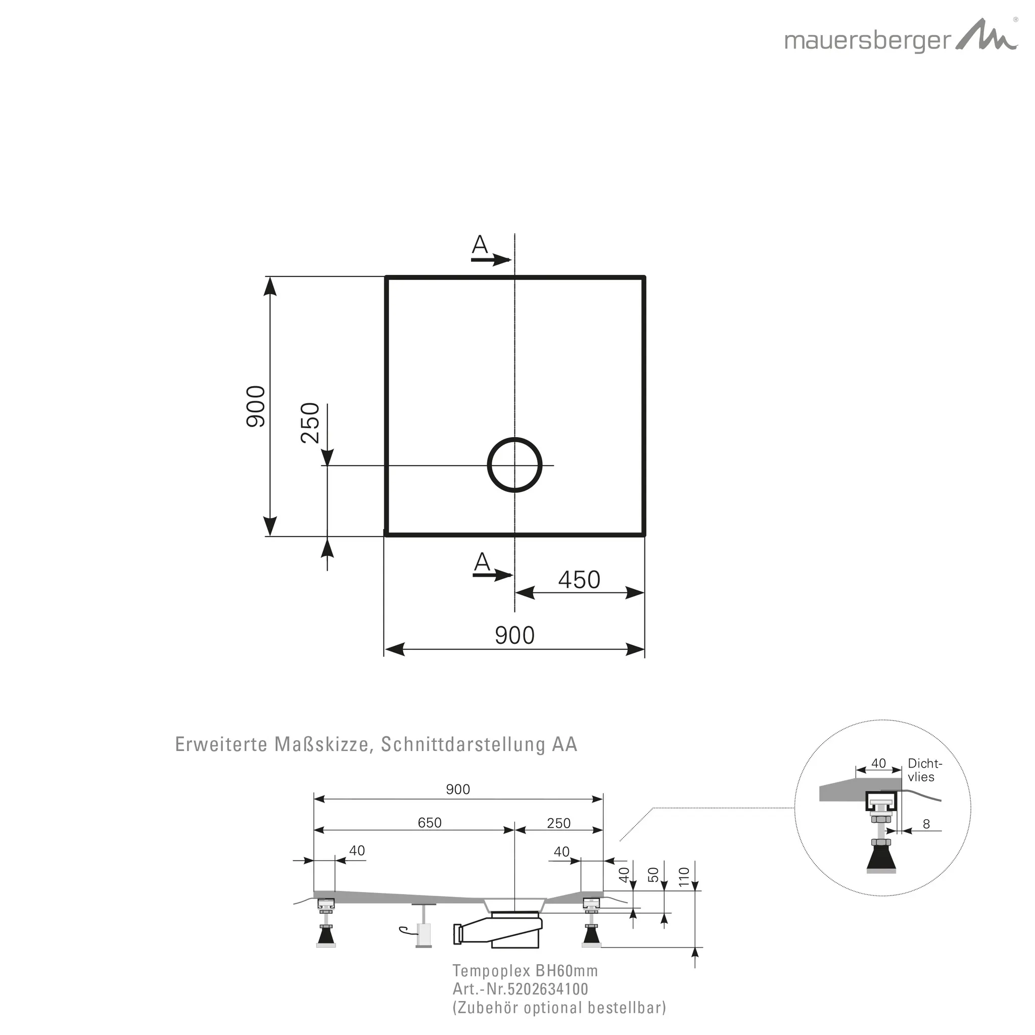 Mauersberger Acryl-Duschfläche isca 90⁄90 900x900x110, Farbgruppe: 2
