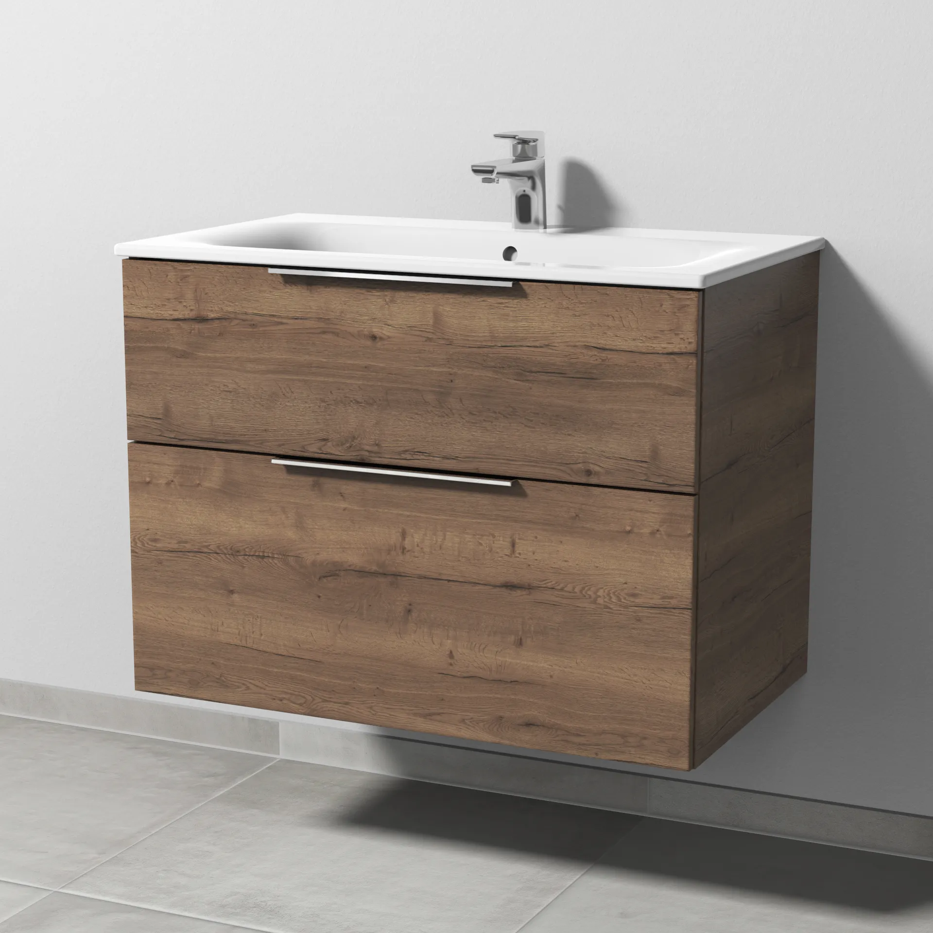 Sanipa Waschtischunterschrank „3way“ passend zu Keramik-Waschtische Renova Plan Slim von Geberit 785 × 582 × 472 mm in Eiche Tabak