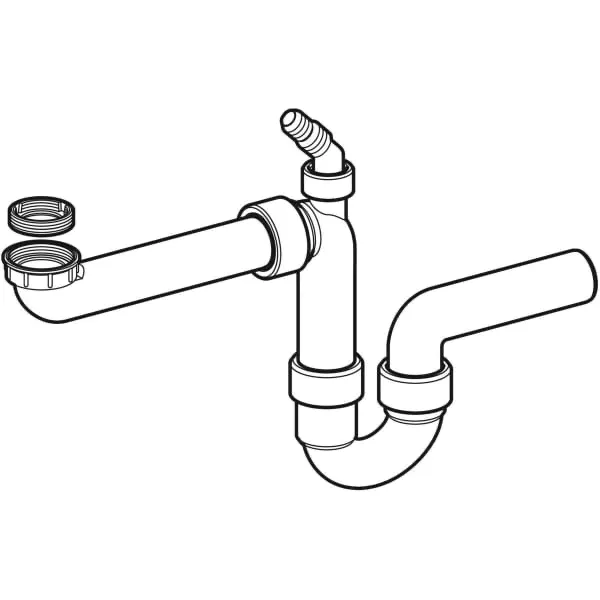 Rohrbogengeruchsverschluss für Spülbecken, Raumsparmodell, mit Winkelschlauchtülle, Abgang horizontal: d=40mm, G=1 1/2″, weiß-alpin