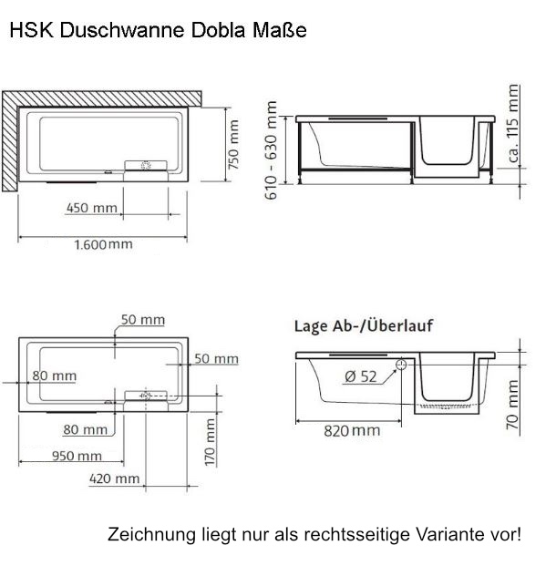 HSK Duschbadewanne „Dobla“ 160 × 75 cm