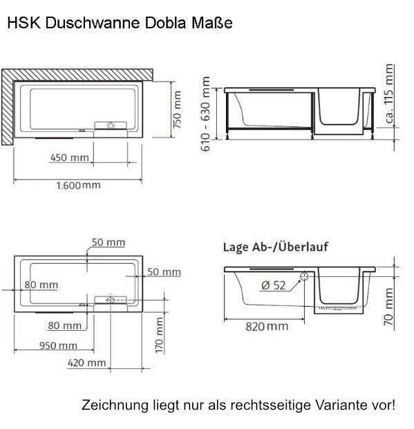 HSK Duschbadewanne „Dobla“ 160 × 75 cm HSK Duschbadewanne „Dobla“ 160 × 75 cm