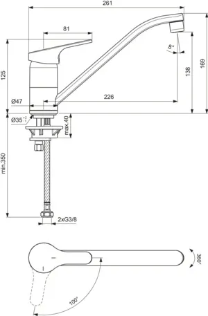 Ideal Standard Einhand-Küchenarmatur „Cerafit“ Ausladung 226 mm