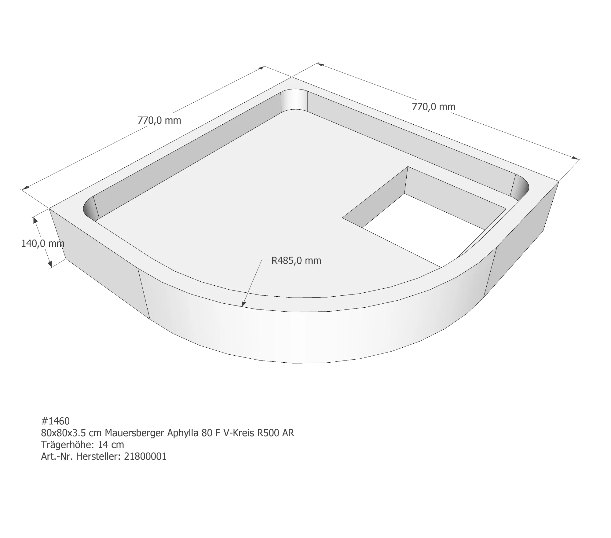 Duschwannenträger für Mauersberger 80 × 80 × 3,5 cm