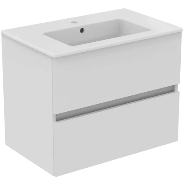 Möbelpaket Eurovit+ mit Waschtisch 71cm Weiß und Unterschrank 70cm 2 Auszüge Hochglanz grau lackiert