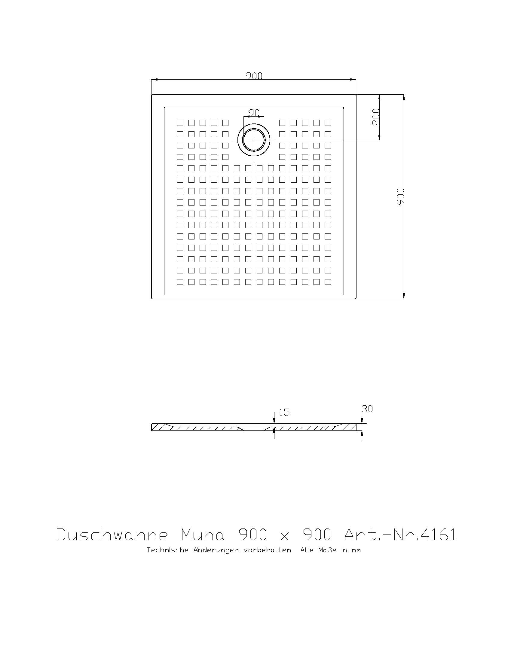 Duschwanne „Muna S“ Quadrat 90 × 90 cm in Weiß