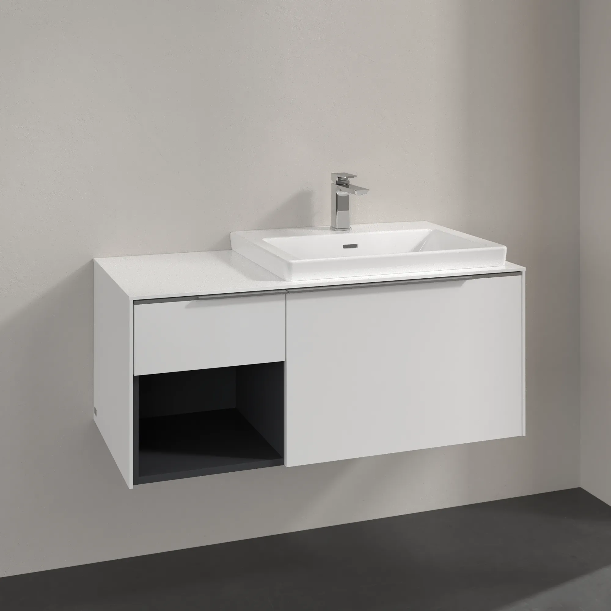 Villeroy & Boch Waschtischunterschrank mit Regalelement „Subway 3.0“ für Schrankwaschtisch 1001 × 423 × 516 mm Pure White, für Becken rechts