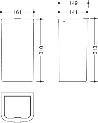Hygieneabfallbehälter, Korpus und Deckel Polyamid in Farbe 98, Rahmenelement Polyamid matt, Fassungsvermögen ca. 6 l, Breite 161 mm, Höhe 310 mm, Tiefe 141 mm, Wandmontage, in Farbe 92 (Anthrazitgrau)