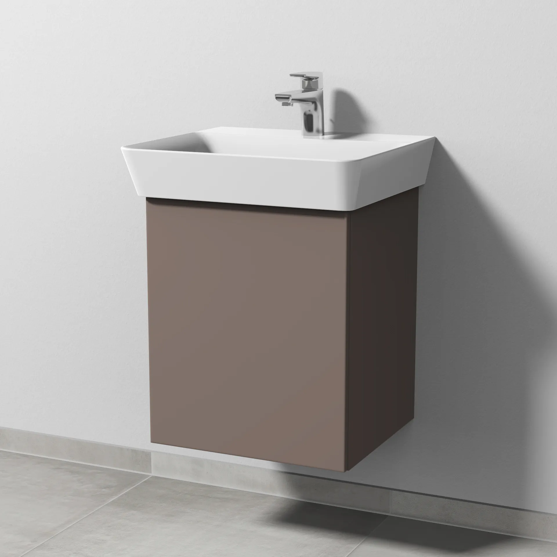 Sanipa Waschtischunterschrank „3way“ passend zu Keramik-Waschtische Connect Air Cube von Ideal Standard 430 × 513 × 392 mm in Taupe (matt), Anschlag