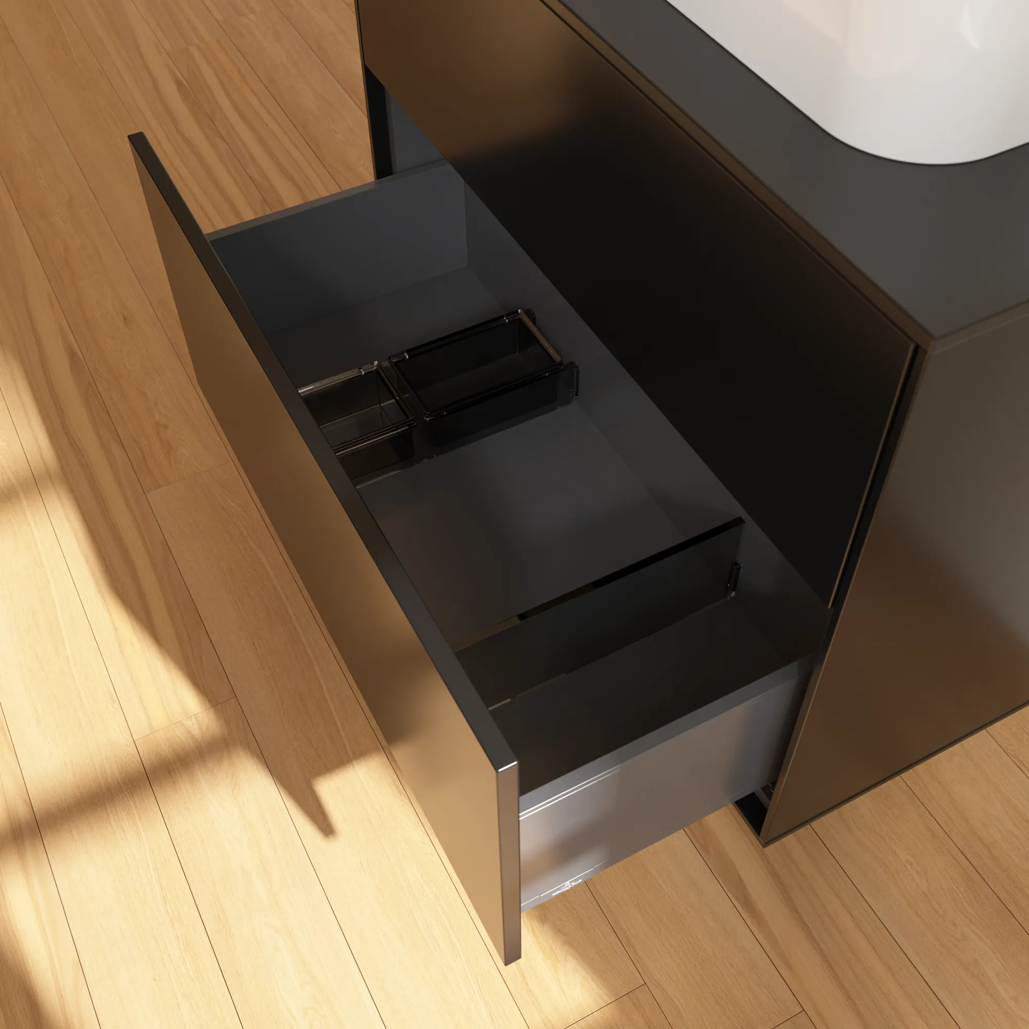 Villeroy & Boch Finion Waschbeckenunterschrank F34, 800x603x501mm, Black Matt Lacquer / Glass Black Matt