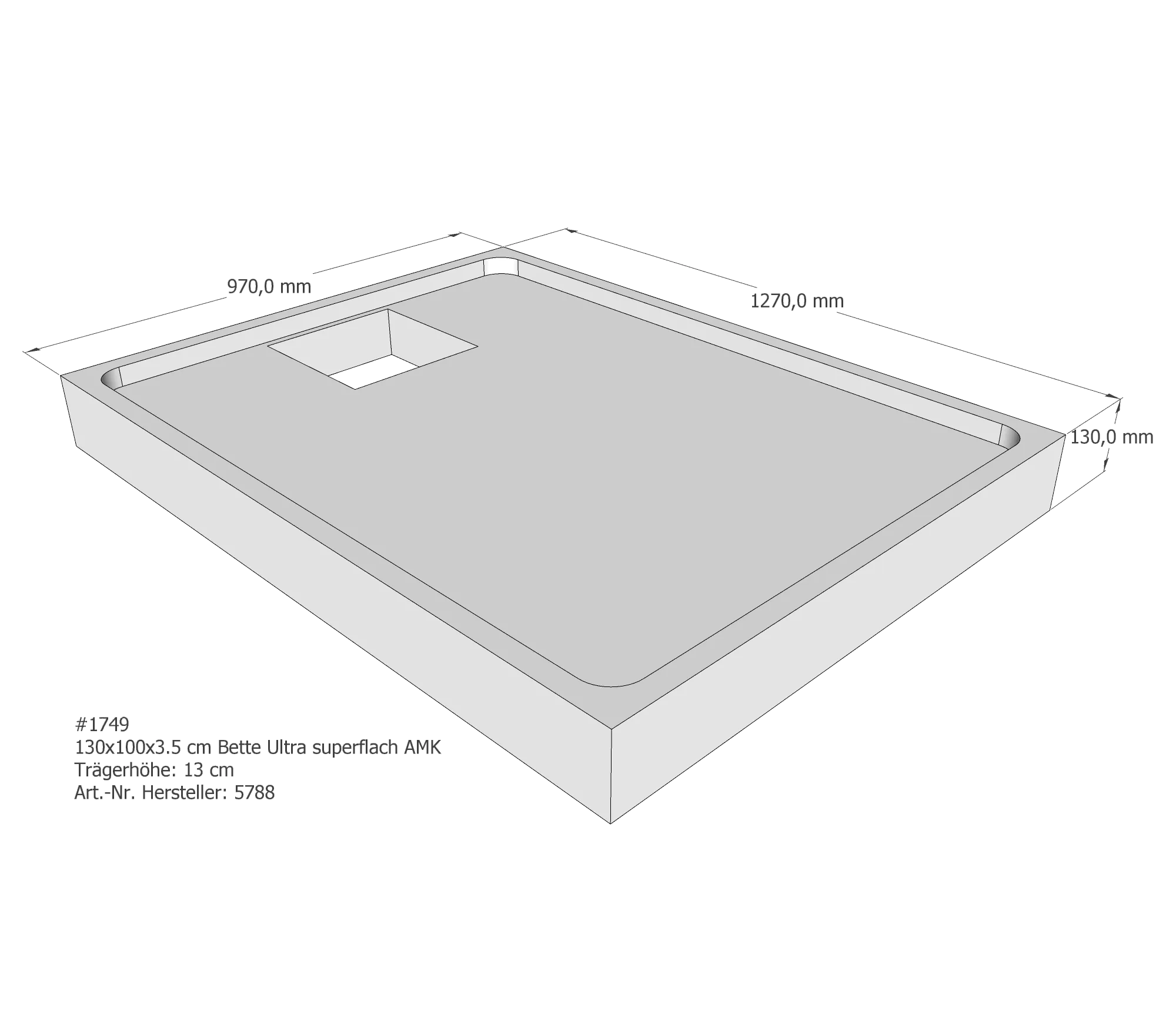 Duschwannenträger für Bette Ultra (superflach) 130 × 100 × 3,5 cm