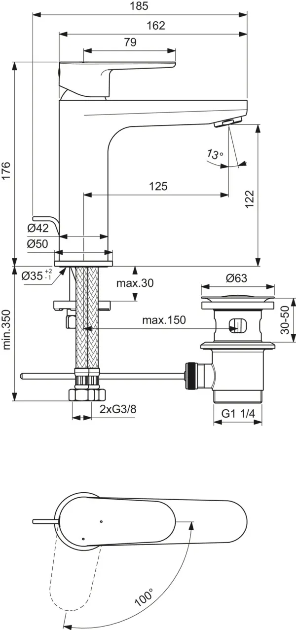 Waschtischarmatur Cerafine O, H120, BlueStart, mit Ablaufgarnitur, Ausladung 136mm, Chrom Waschtischarmatur Cerafine O, H120, BlueStart, mit Ablaufgarnitur, Ausladung 136mm, Chrom