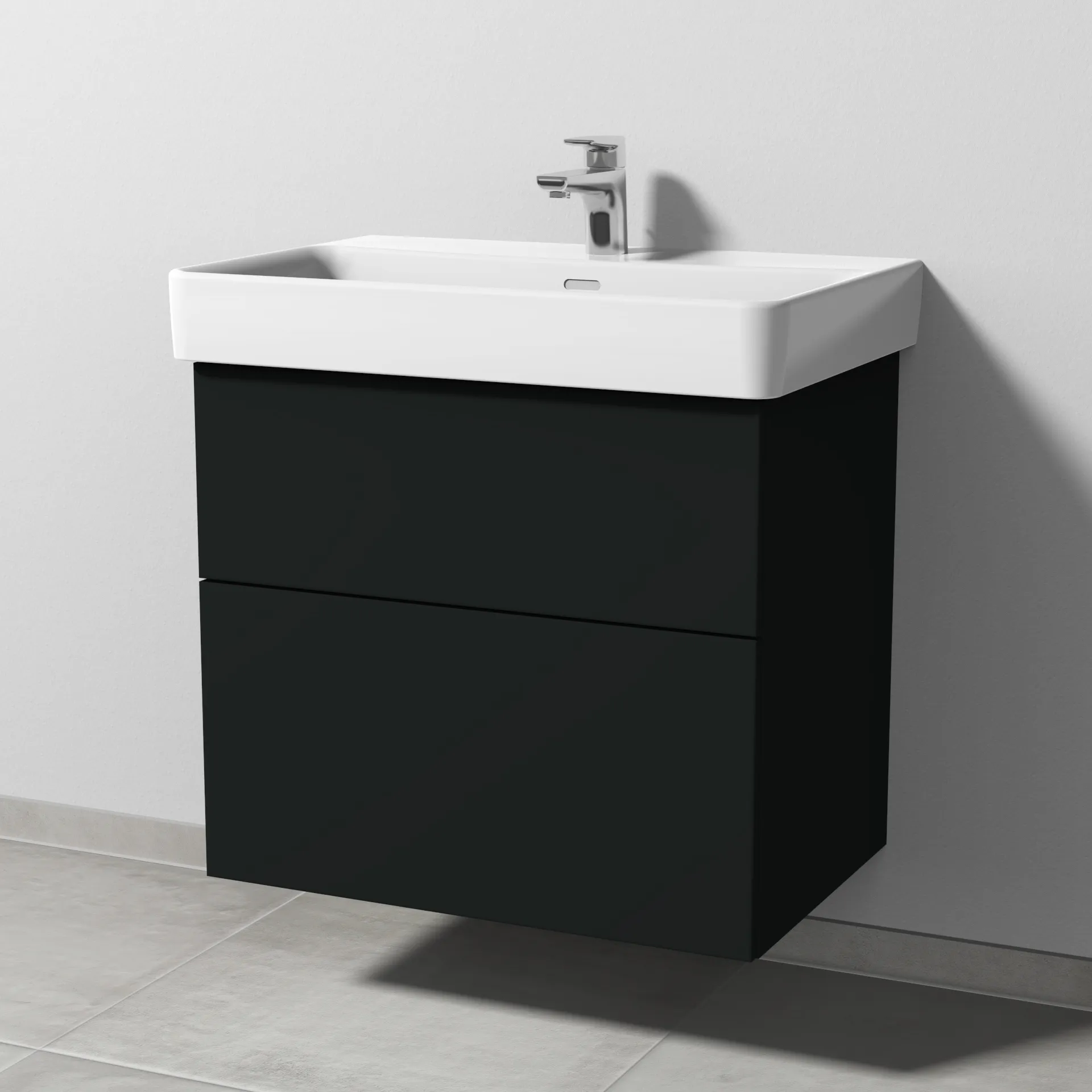 Sanipa Waschtischunterschrank „3way“ passend zu Keramik-Waschtische Pro S von Laufen 650 × 593 × 437 mm in Vulkan (matt), Becken mittig