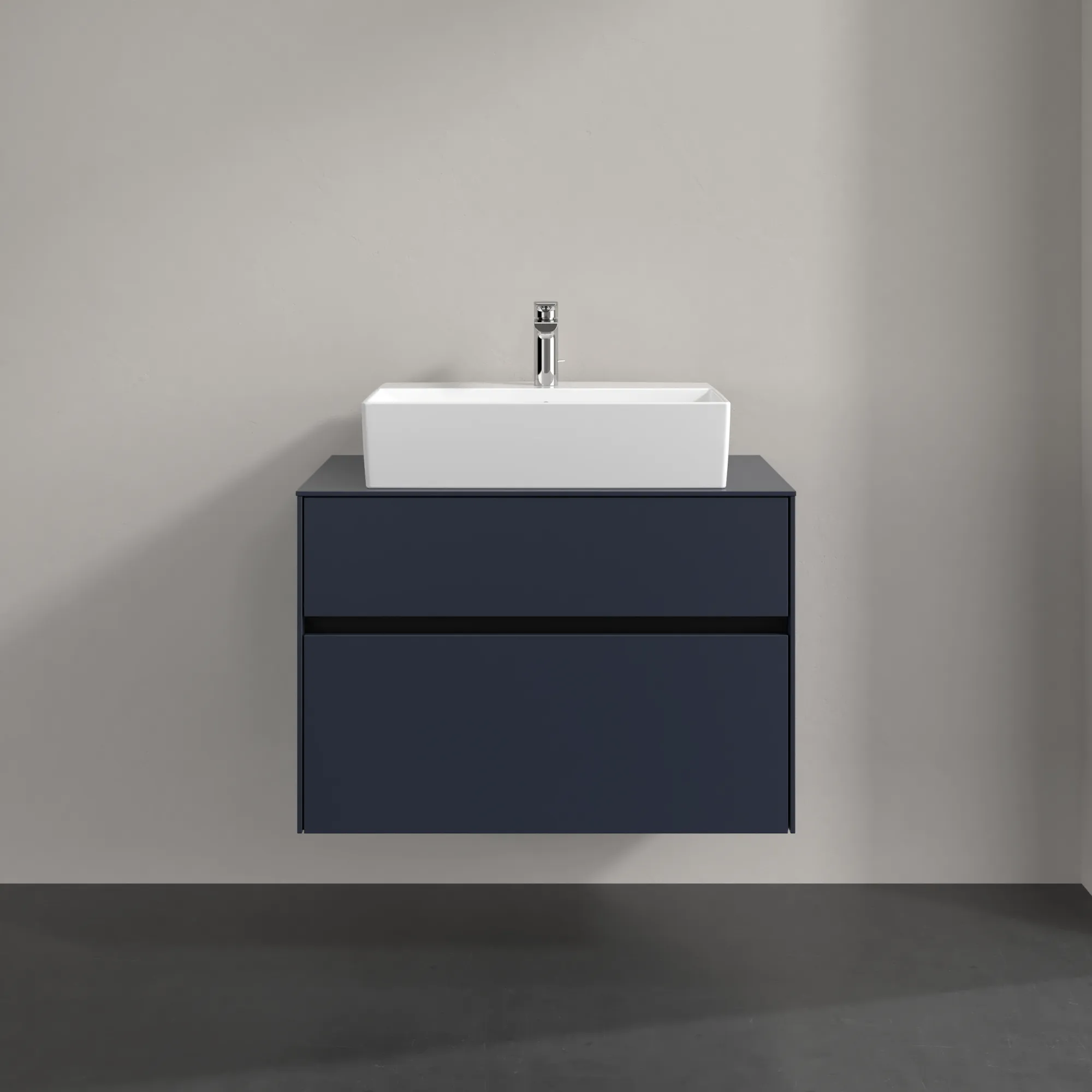 Villeroy & Boch Waschbeckenunterschrank Collaro C12400 Marine Blue, 800x548x500 mm, mit SoftClosing und integrierten Aluminiumgriffen Villeroy & Boch Waschbeckenunterschrank Collaro C12400 Marine Blue, 800x548x500 mm, mit SoftClosing und integrierten Aluminiumgriffen