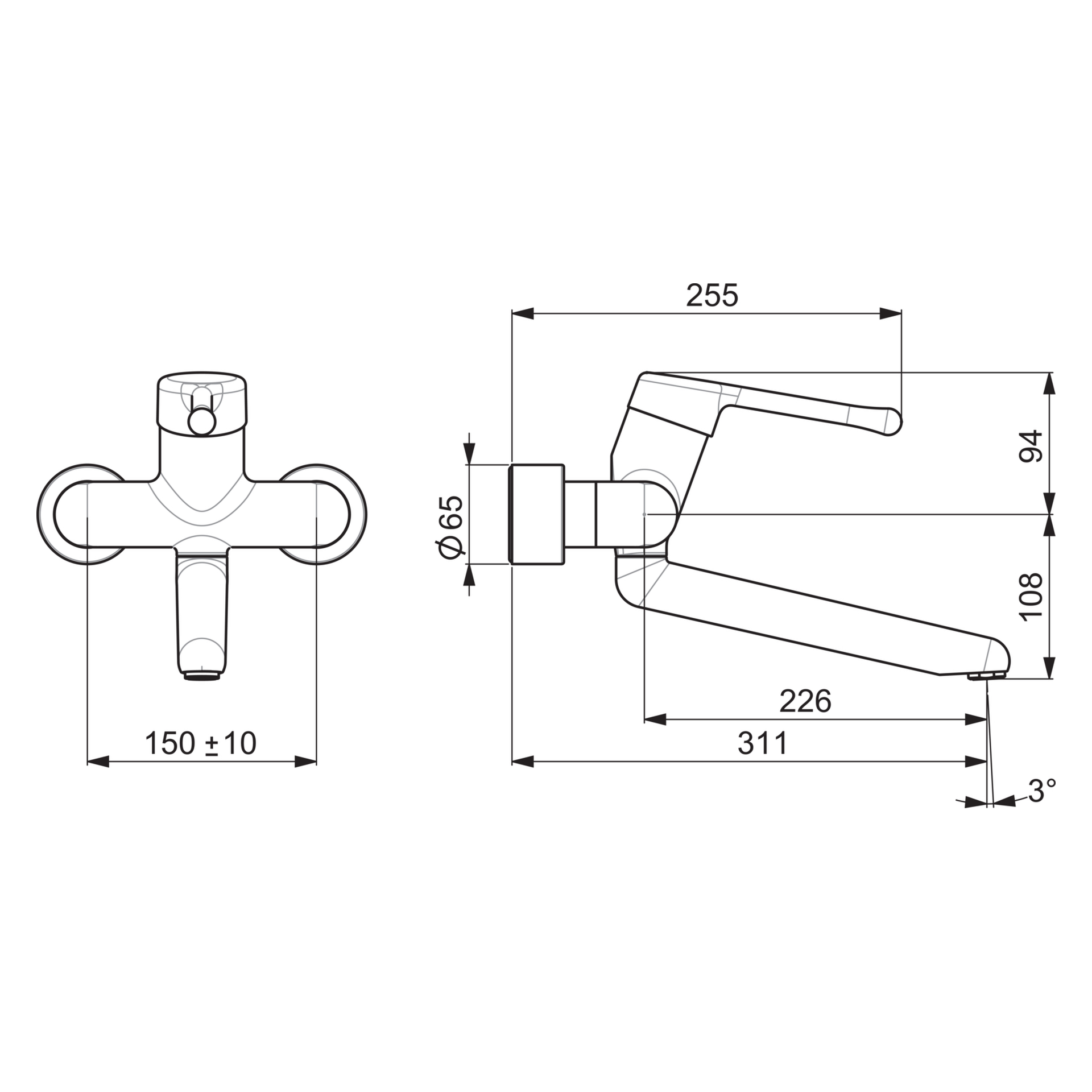 Einhand-Waschtischarmatur Bedienungshebel lang „Medipro“ Ausladung 311 mm in Chrom Einhand-Waschtischarmatur Bedienungshebel lang „Medipro“ Ausladung 311 mm in Chrom