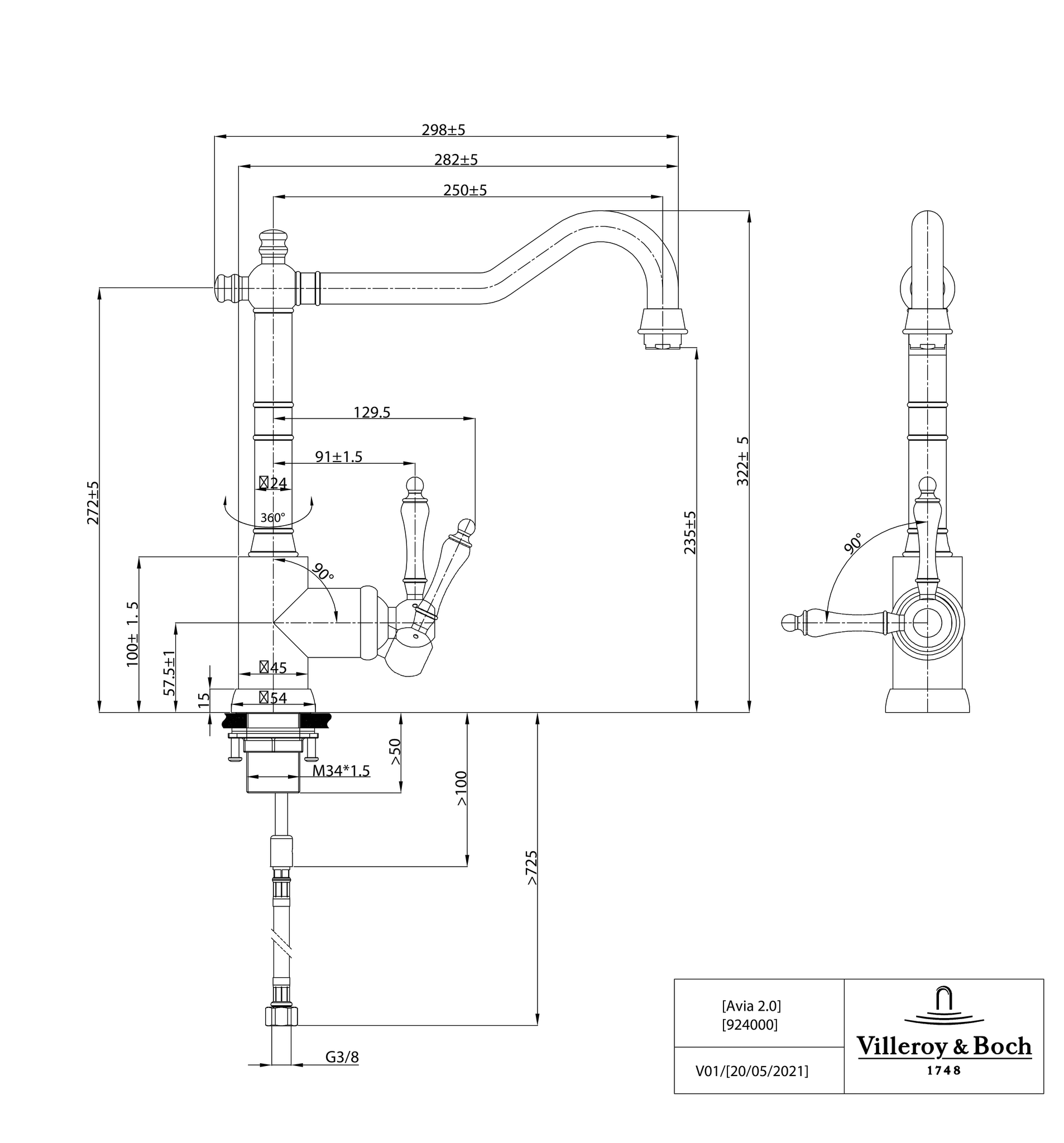 Villeroy & Boch Küchenarmatur „Avia 2.0“ Ausladung 250 mm