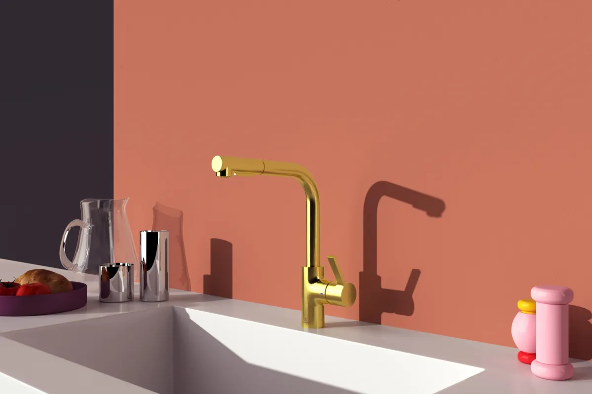 Ideal Standard Gusto Küchenarmatur BD420A2 Ausladung 235mm L-Auslauf 2F-Brause Brushed Gold