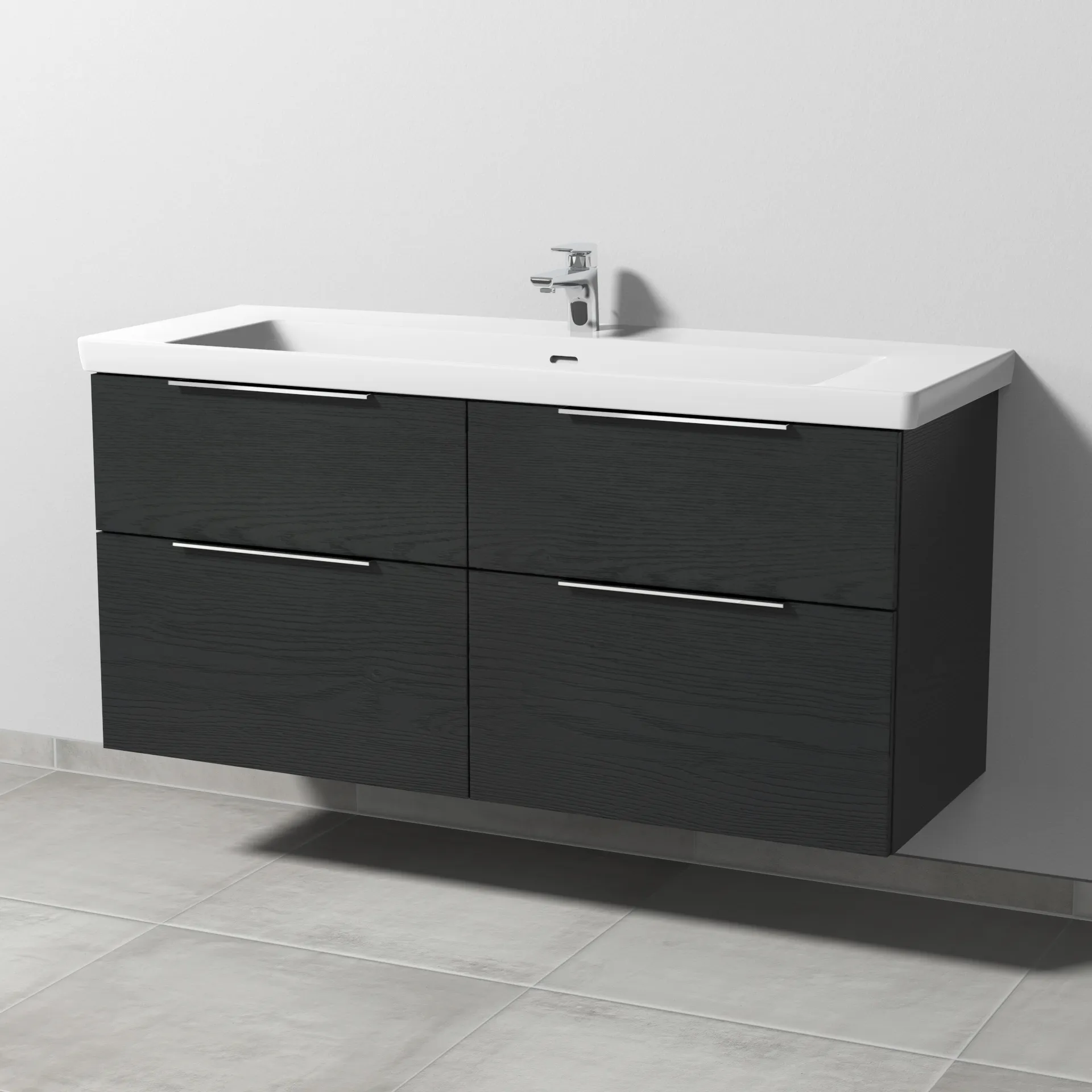 Sanipa Waschtischunterschrank „3way“ 1255 × 588 × 462 mm in Black Oak, mit Hahnlochbohrung, Becken mittig