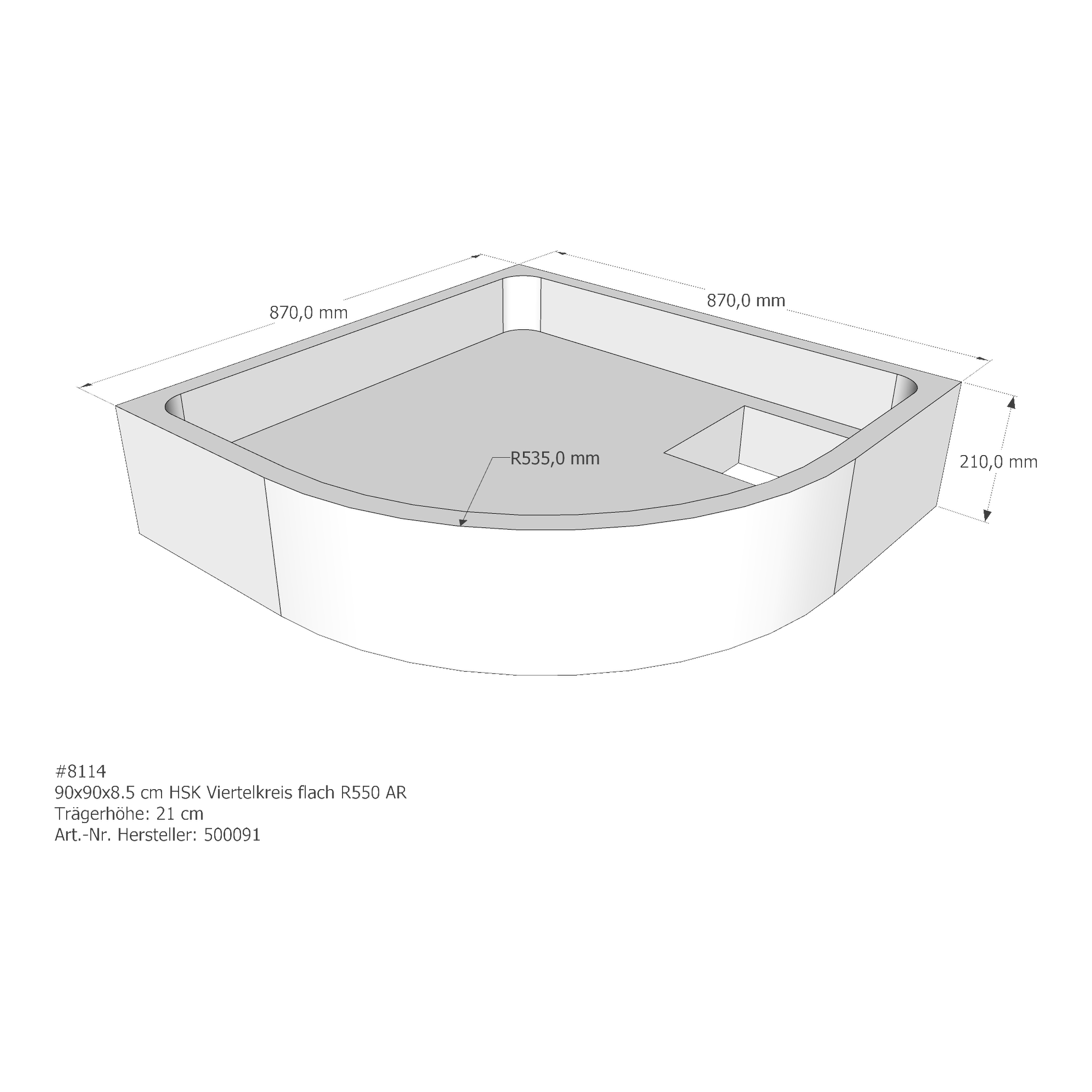 Duschwannenträger für HSK Viertelkreis flach 90 × 90 × 8,5 cm Duschwannenträger für HSK Viertelkreis flach 90 × 90 × 8,5 cm