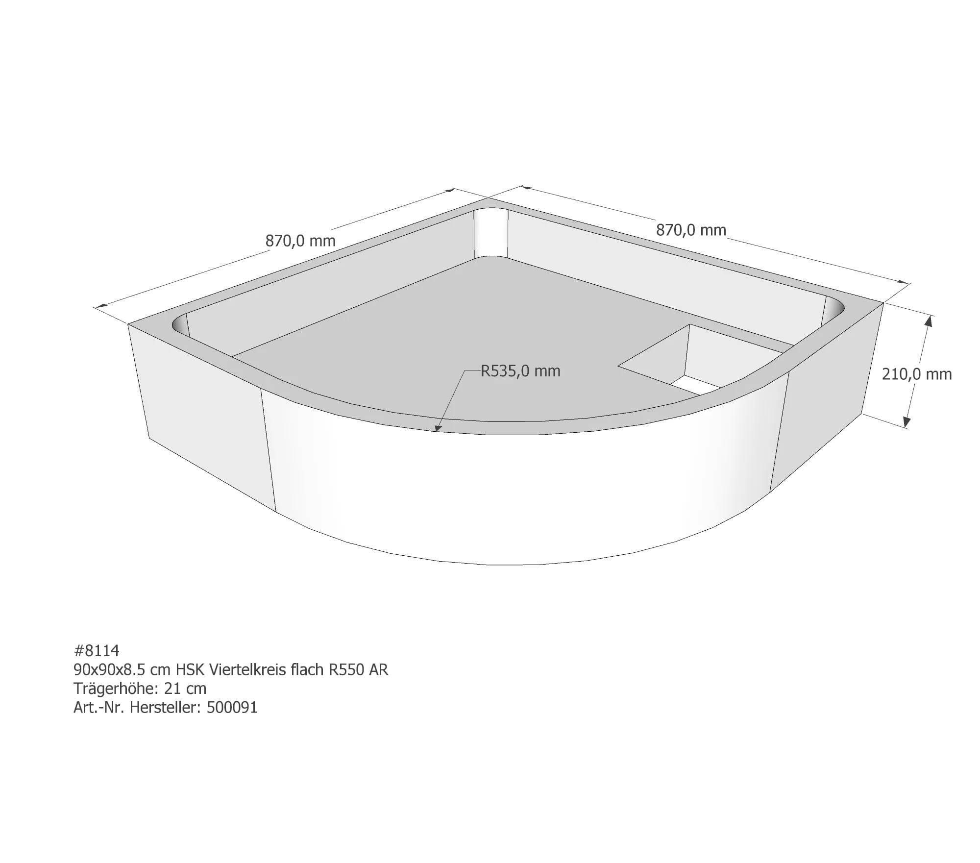 Duschwannenträger für HSK Viertelkreis flach 90 × 90 × 8,5 cm Duschwannenträger für HSK Viertelkreis flach 90 × 90 × 8,5 cm