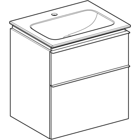 iCon Set Möbelwaschtisch schmaler Rand, mit Unterschrank, zwei Schubladen und Waschbeckenanschluss: B=60cm, H=63cm, T=48cm, weiß, sand-grau / lackiert hochglänzend, sand-grau / pulverbeschichtet matt