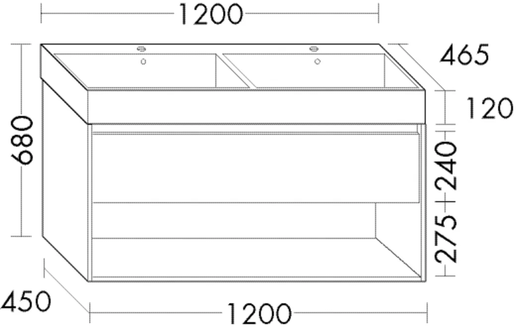 Keramik-Waschtisch inkl. Waschtischunterschrank Devio von burgbad – 1205 mm breit, 465 mm tief, 680 mm hoch
