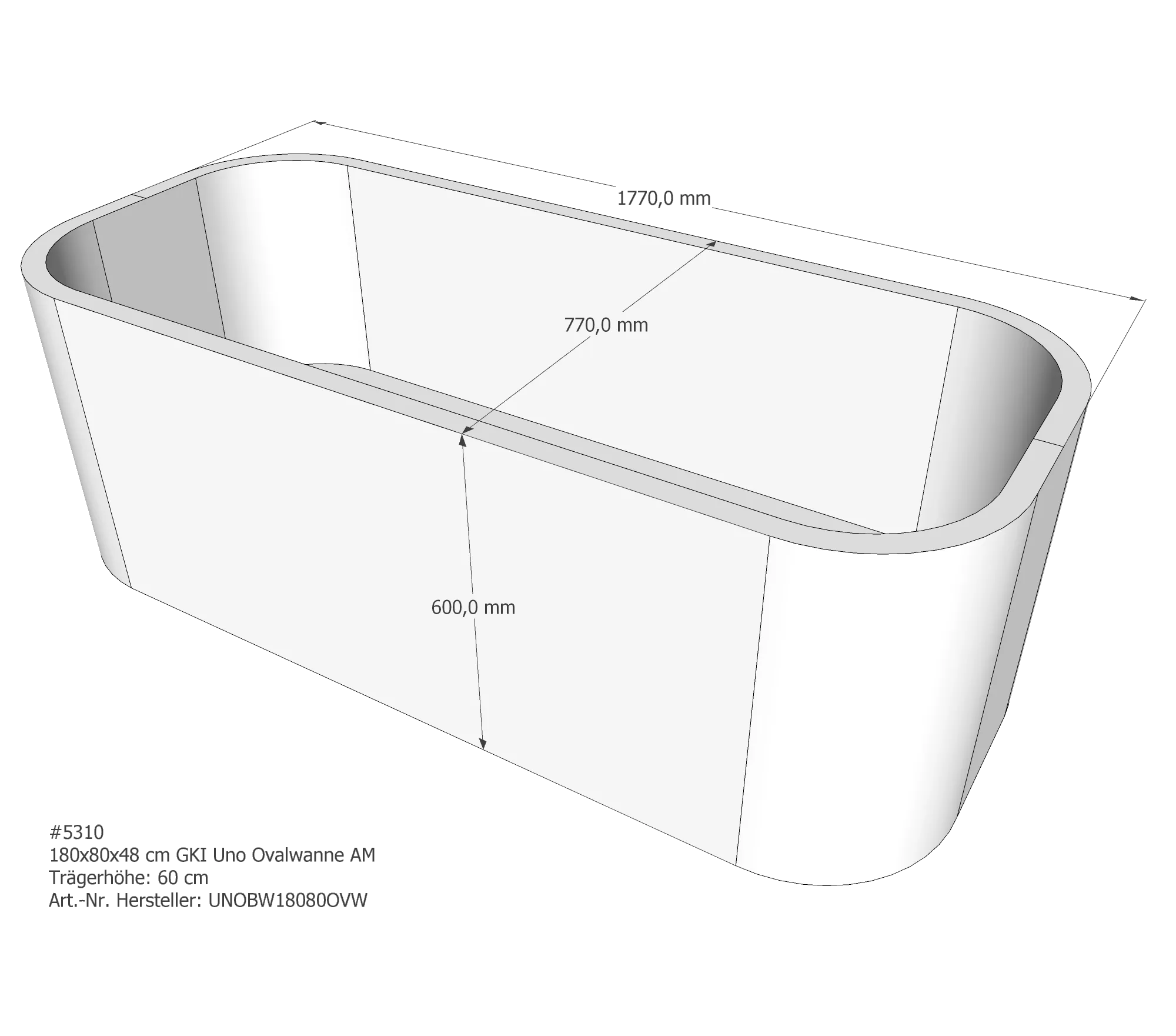 Duschwannenträger passend für GKI Uno Ovalwanne 180 × 80 × 48 cm
