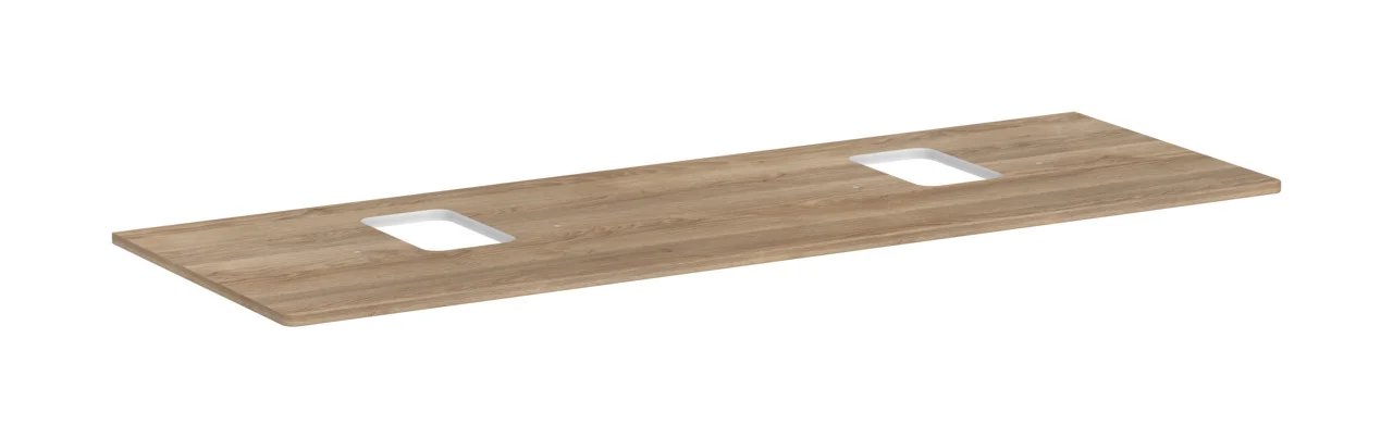 Hansgrohe Xelu Q Konsole in Eiche Natur, 1560x540 mm, mit 2 mittigen Ausschnitten für Aufsatzwaschtisch mit Hahnloch Hansgrohe Xelu Q Konsole in Eiche Natur, 1560x540 mm, mit 2 mittigen Ausschnitten für Aufsatzwaschtisch mit Hahnloch