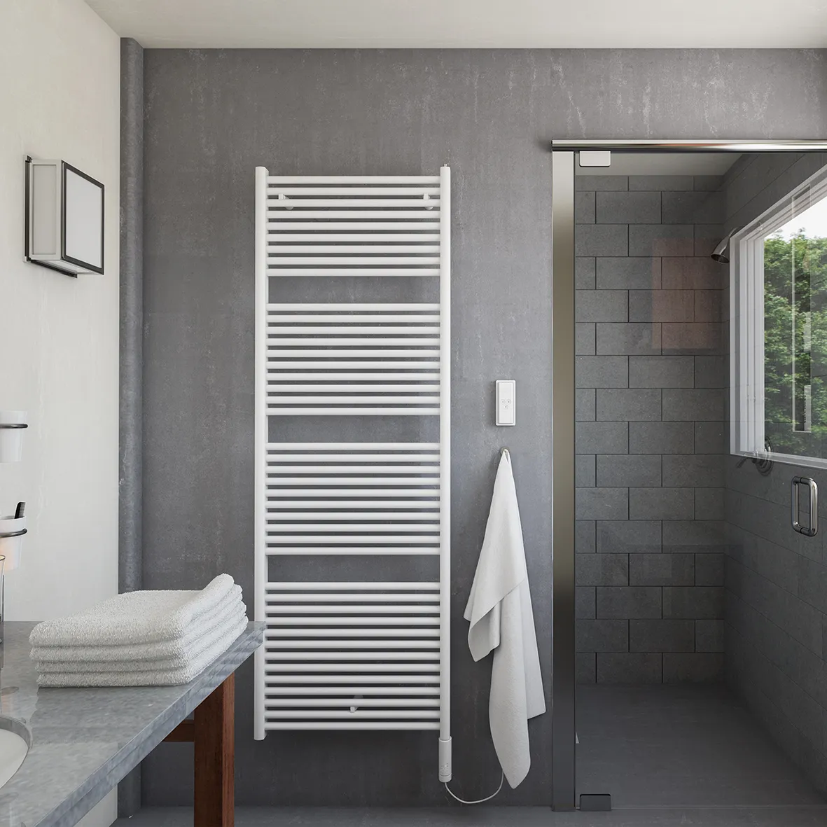 Zehnder Design-Elektroheizkörper „Toga“ mit Heizstab IHC 60,5 × 188,8 cm in Chrom Zehnder Design-Elektroheizkörper „Toga“ mit Heizstab IHC 60,5 × 188,8 cm in Chrom
