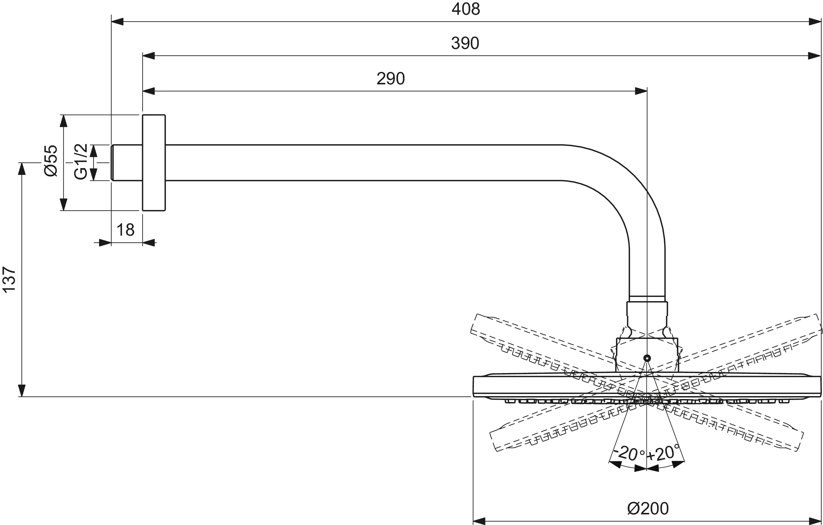 Kopfbrause Idealrain M1 200mm mit Wandanschluss Chrom Kopfbrause Idealrain M1 200mm mit Wandanschluss Chrom
