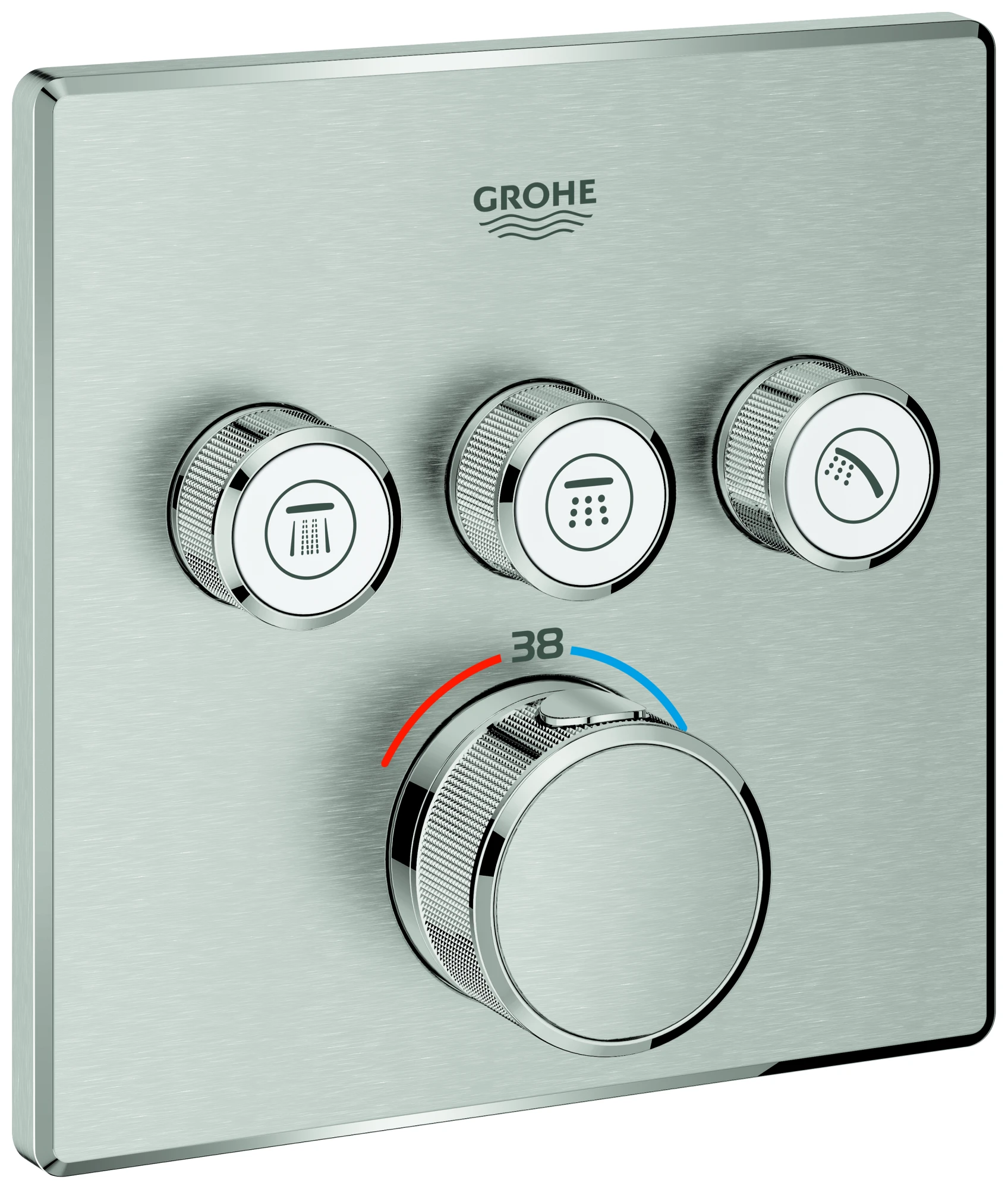 Thermostat Grohtherm SmartControl 29126, mit 3 Absperrventilen und integriertem Brausehalter, Fertigmontageset für Rapido SmartBox, Wandrosette eckig, chrom