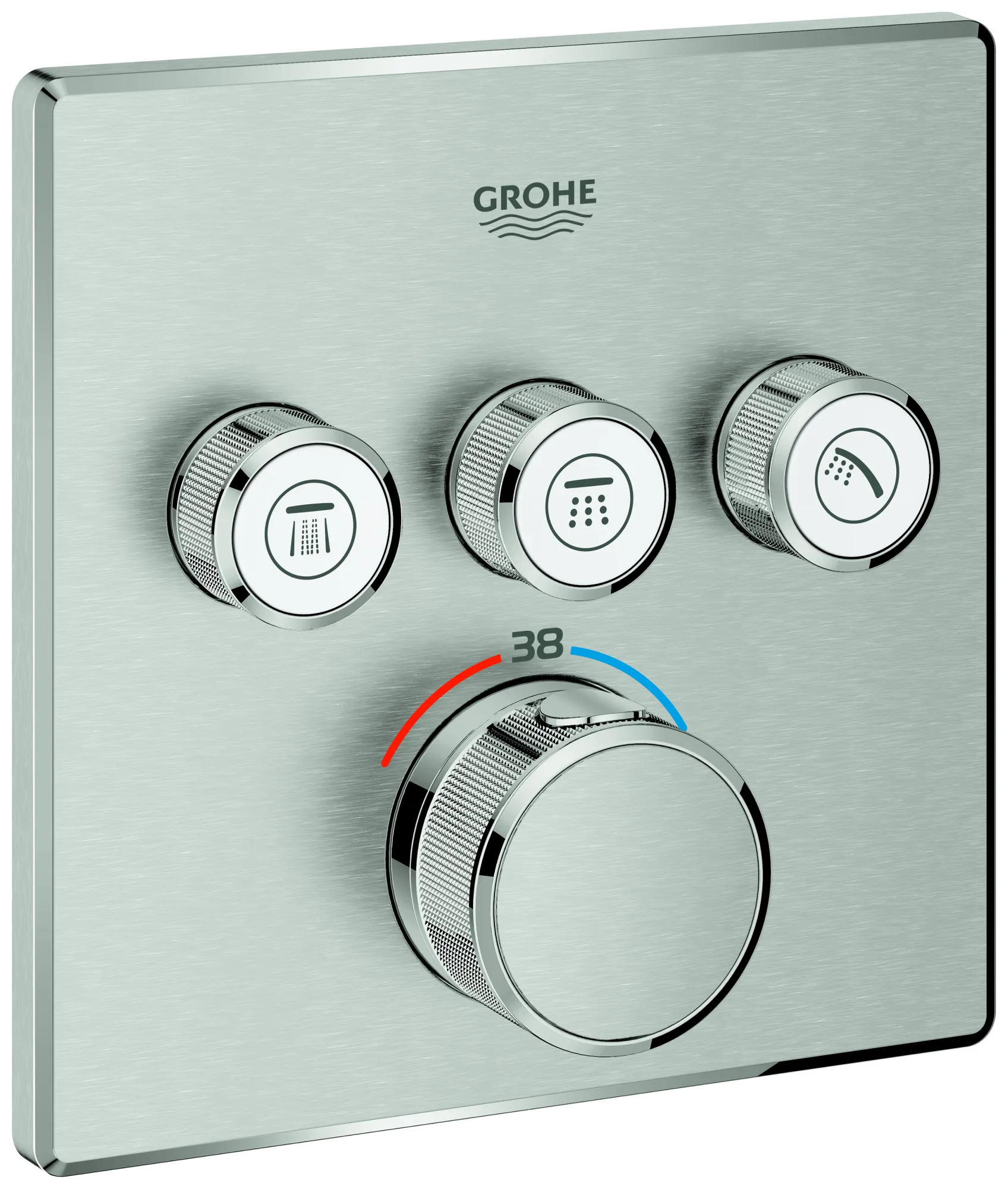 Thermostat Grohtherm SmartControl 29126, mit 3 Absperrventilen und integriertem Brausehalter, Fertigmontageset für Rapido SmartBox, Wandrosette eckig, chrom Thermostat Grohtherm SmartControl 29126, mit 3 Absperrventilen und integriertem Brausehalter, Fertigmontageset für Rapido SmartBox, Wandrosette eckig, chrom