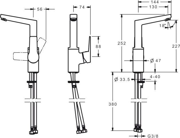 HA Einhebelmischer Waschtischbatterie HANSATWIST 0955 Ausladung 130 mm DN15 Chrom